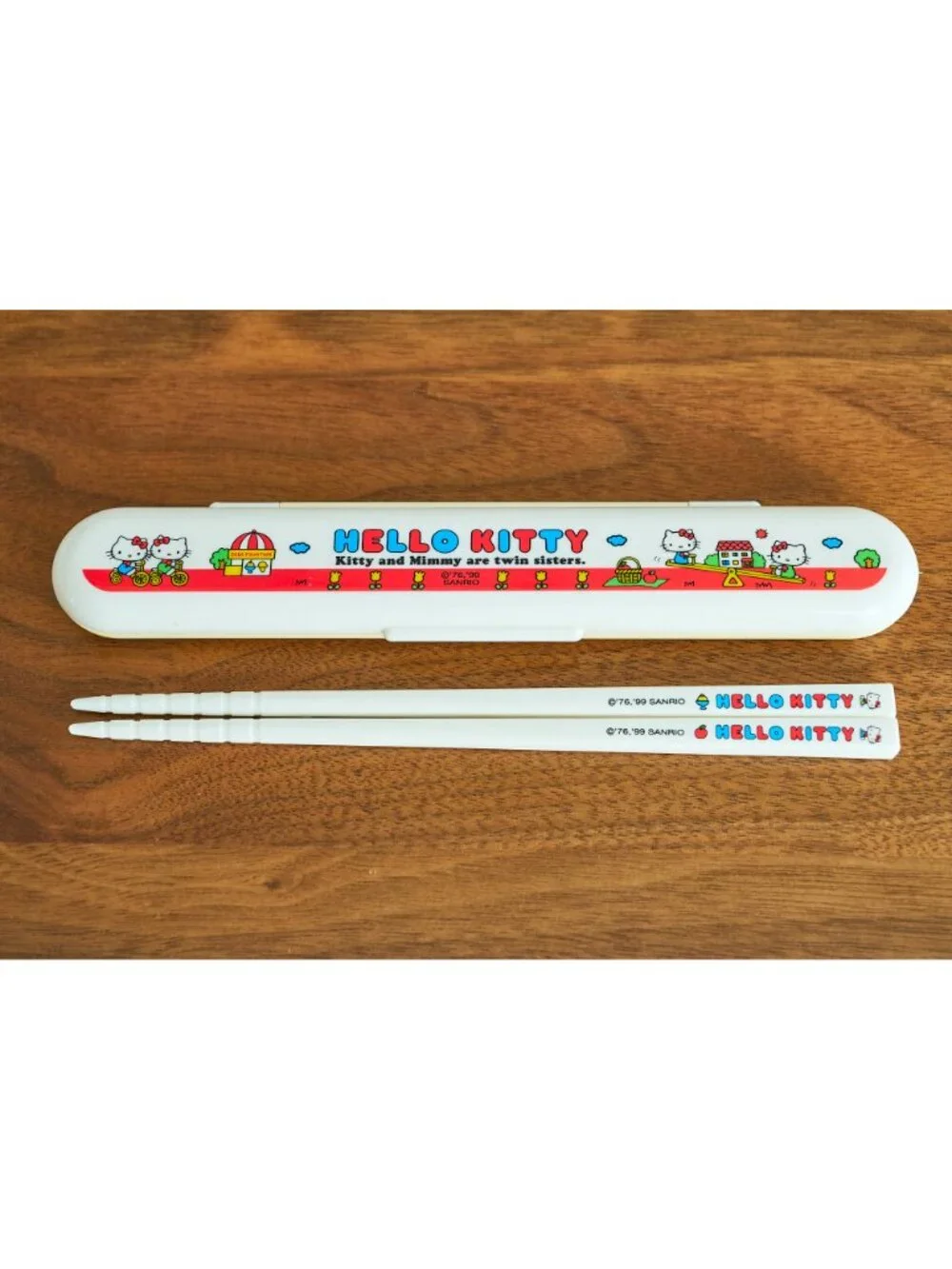 Vintage 1990s Sanrio HELLO KITTY and Mimmy Chopsticks and Case